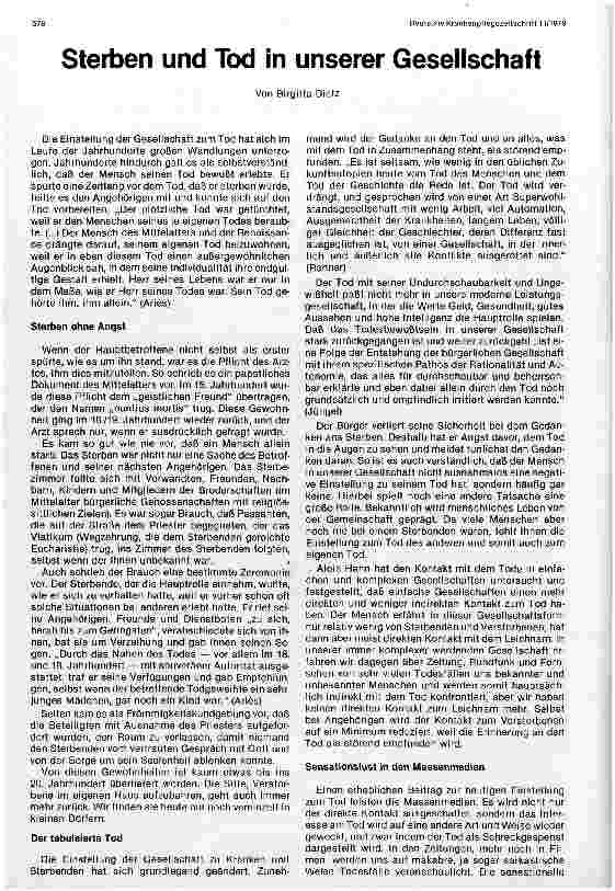 Vorschauseite 1: Sterben und Tod in unserer Gesellschaft