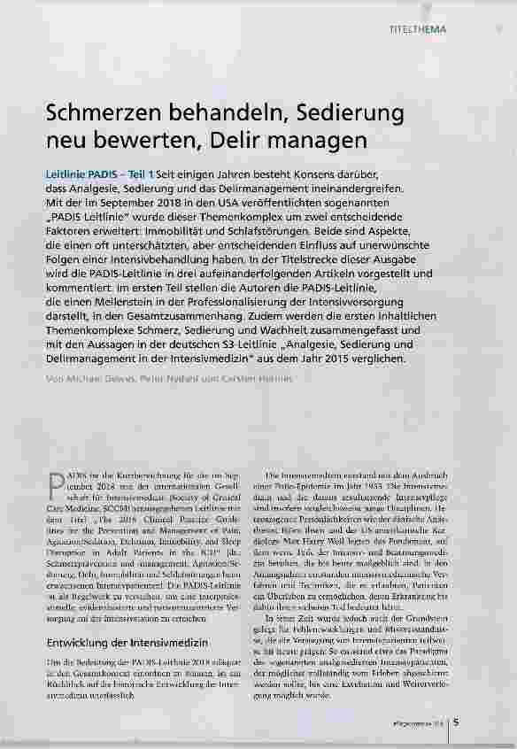 Vorschauseite 1: Schmerzen behandeln, Sedierung neu bewerten, Delir managen