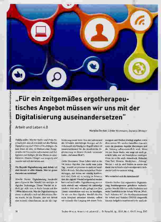 Vorschauseite 1: „Für ein zeitgemäßes ergotherapeutisches Angebot müssen wir uns mit der Digitalisierung auseinandersetzen“