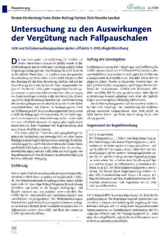 Vorschauseite 1: Untersuchung zu den Auswirkungen der Vergütung nach Fallpauschalen