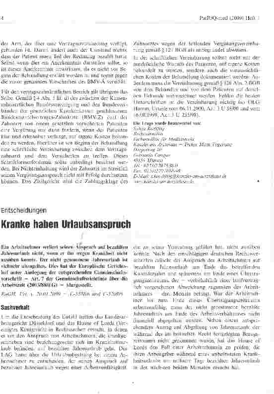 Vorschauseite 2: Kann der Arzt/Zahnarzt von einem Kassenpatienten eine Vergütung fordern? Was ist dabei zu beachten?
