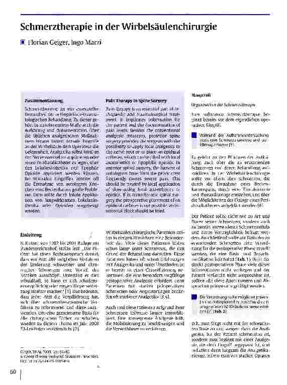 Vorschauseite 1: Schmerztherapie in der Wirbelsäulenchirurgie