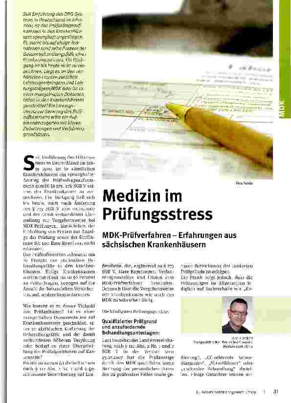 Vorschauseite 1: Medizin im PrüfungsstressMDK-Prüfverfahren - Erfahrungen aus sächsischen Krankenhäusern