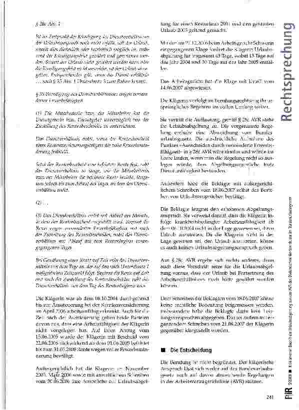 Vorschauseite 2: Kein anderer Begriff der Urlaubsabgeltung aus der AVR des Diakonischen Werkes als der im Bundesurlaubsgesetz