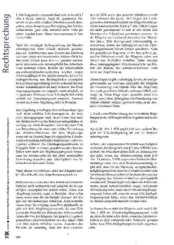 Vorschauseite 3: Kein anderer Begriff der Urlaubsabgeltung aus der AVR des Diakonischen Werkes als der im Bundesurlaubsgesetz