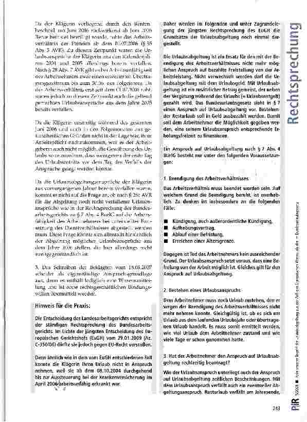 Vorschauseite 4: Kein anderer Begriff der Urlaubsabgeltung aus der AVR des Diakonischen Werkes als der im Bundesurlaubsgesetz