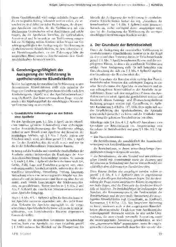 Vorschauseite 2: Gemeinsame Verblisterung von Arzneimitteln durch mehrere Apotheken in apothekenexternen Räumlichkeiten