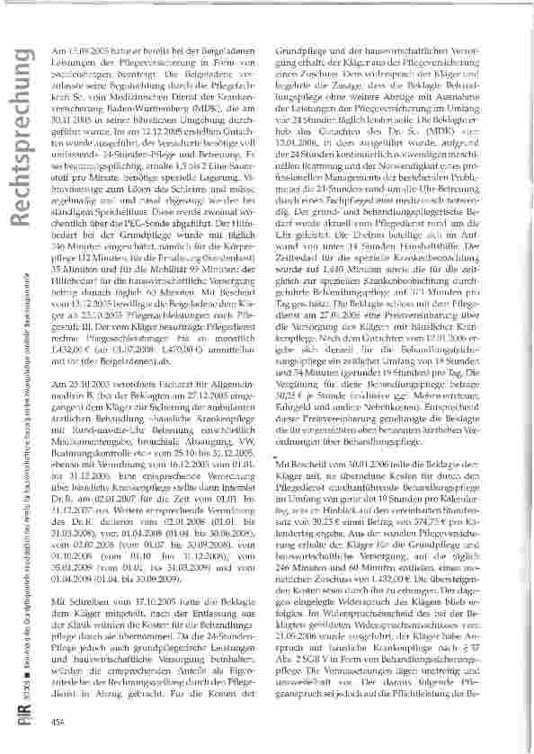 Vorschauseite 2: Kein Abzug des Grundpflegeanteils einschließlich des Anteils für hauswirtschaftliche Versorgung bei zwangsläufiger paralleler Beatmungskontrolle