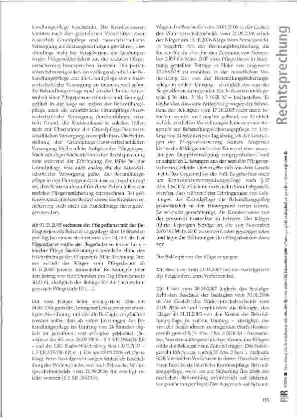 Vorschauseite 3: Kein Abzug des Grundpflegeanteils einschließlich des Anteils für hauswirtschaftliche Versorgung bei zwangsläufiger paralleler Beatmungskontrolle