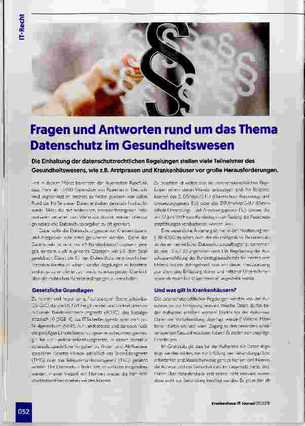 Vorschauseite 1: Fragen und Antworten rund um das Thema Datenschutz im Gesundheitswesen