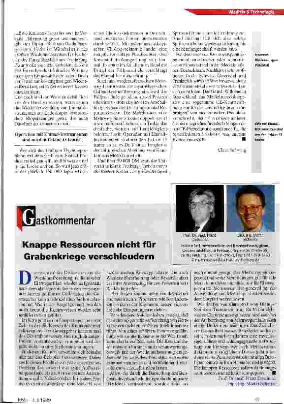 Vorschauseite 4: Der Zug ist längst abgefahren Disput um Wiederverwendung von Einmalprodukten
