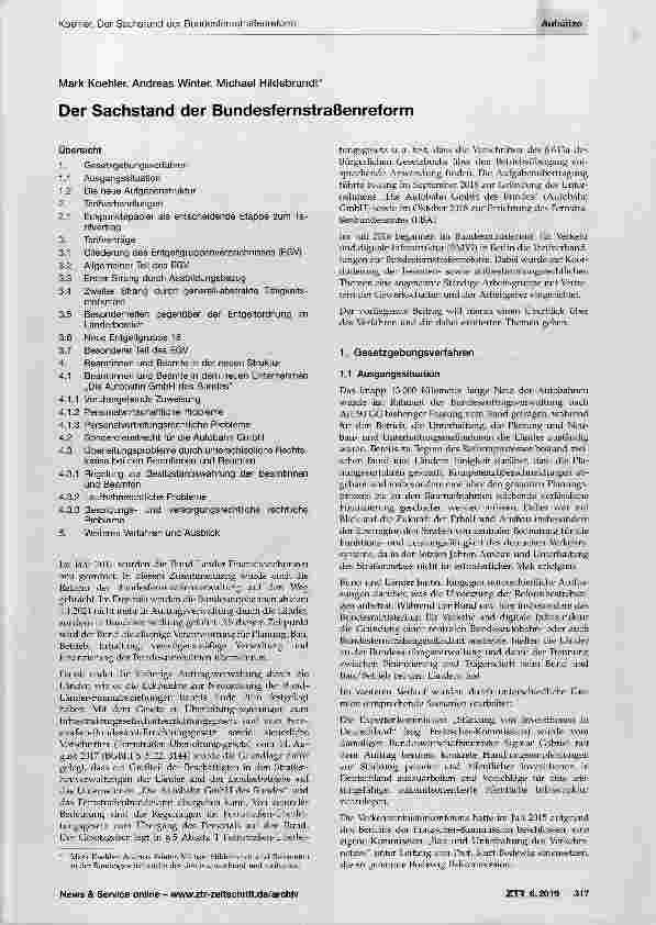 Vorschauseite 1: Der Sachstand der Bundesfernstraßenreform