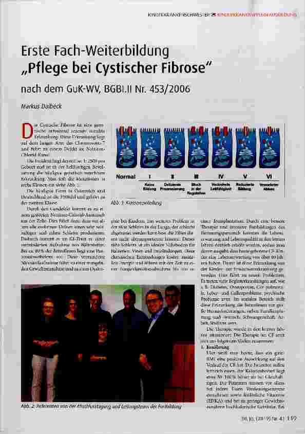 Vorschauseite 1: Erste Fach-Weiterbildung „Pflege bei Cystischer Fibrose nach dem GuK-WV, BGBI.II Nr. 453/2006