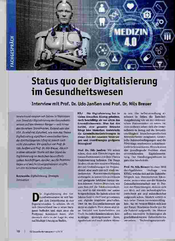 Vorschauseite 1: Status quo der Digitalisierung im Gesundheitswesen