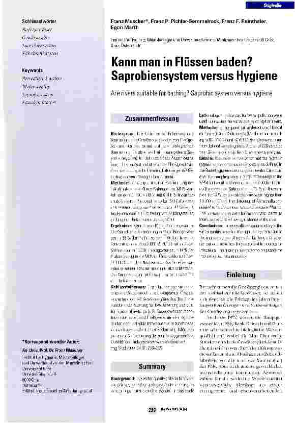 Vorschauseite 1: Kann man in Flüssen baden? Saprobiensystem versus Hygiene