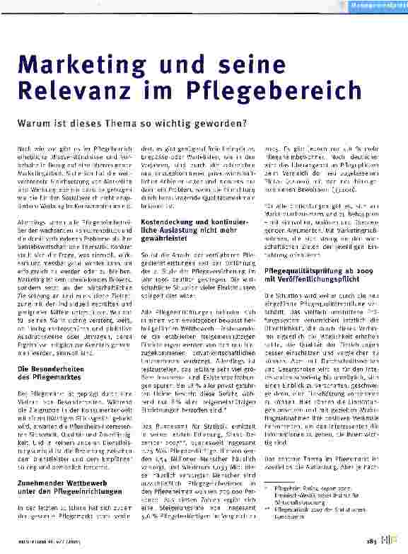 Vorschauseite 1: Marketing und seine Relevanz im PflegebereichWarum ist dieses Thema so wichtig geworden?