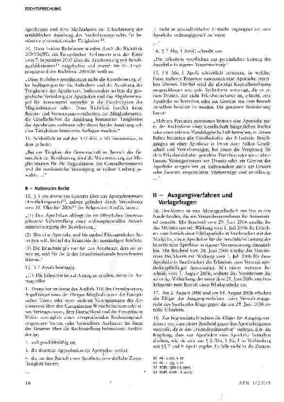 Vorschauseite 2: Nationale Regelung, nach der nur Apotheker eine Apotheke besitzen oder betreiben dürfen, ist europarechtskonform