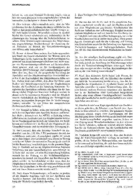 Vorschauseite 4: Nationale Regelung, nach der nur Apotheker eine Apotheke besitzen oder betreiben dürfen, ist europarechtskonform