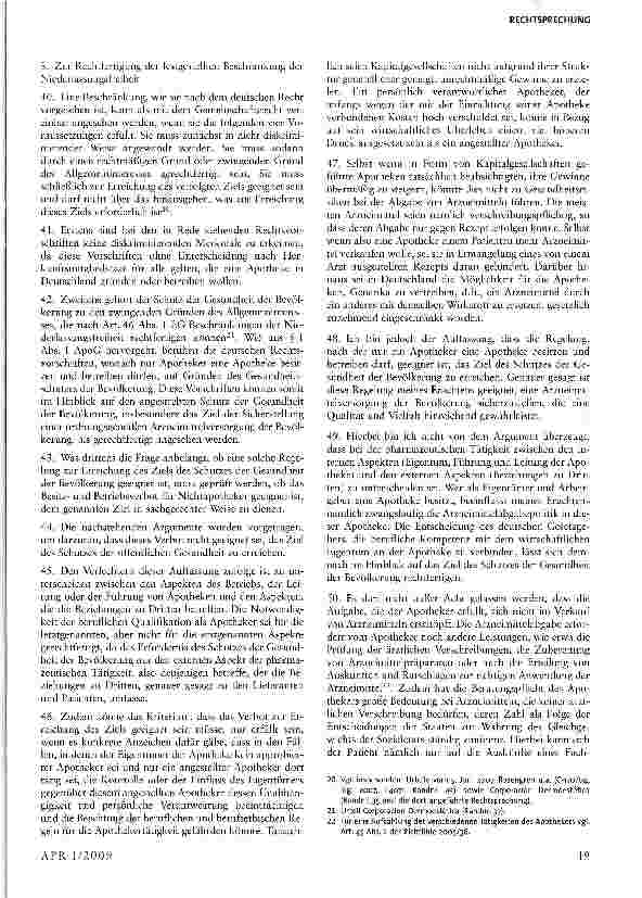 Vorschauseite 5: Nationale Regelung, nach der nur Apotheker eine Apotheke besitzen oder betreiben dürfen, ist europarechtskonform