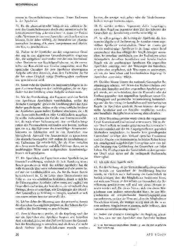 Vorschauseite 6: Nationale Regelung, nach der nur Apotheker eine Apotheke besitzen oder betreiben dürfen, ist europarechtskonform