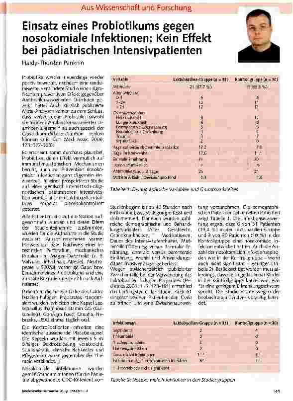 Vorschauseite 1: Einsatz eines Probiotikums gegen nosokomiale Infektionen: Kein Effekt bei pädiatrischen Intensivpatienten