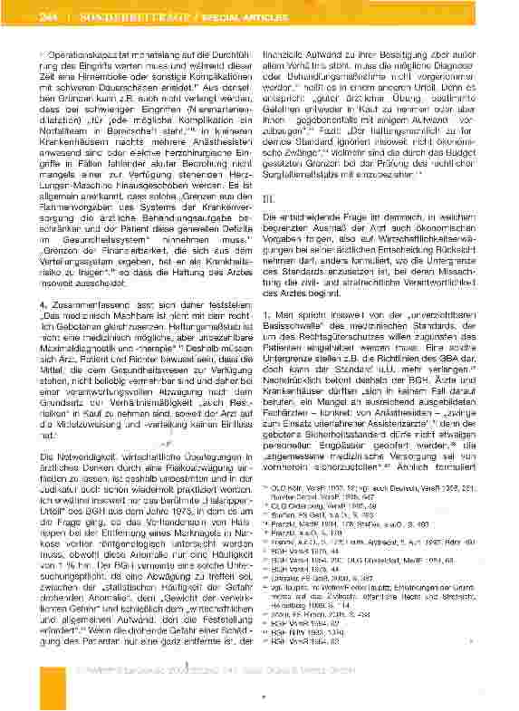 Vorschauseite 3: Zur Diskrepanz zwischen dem optimalen medizinischen Standard, dem ökonomisch Möglichen und dem rechtlich Geforderten - der Anästhesiologe im Widerstreit gegensätzlicher Pflichten