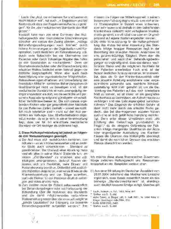 Vorschauseite 4: Zur Diskrepanz zwischen dem optimalen medizinischen Standard, dem ökonomisch Möglichen und dem rechtlich Geforderten - der Anästhesiologe im Widerstreit gegensätzlicher Pflichten