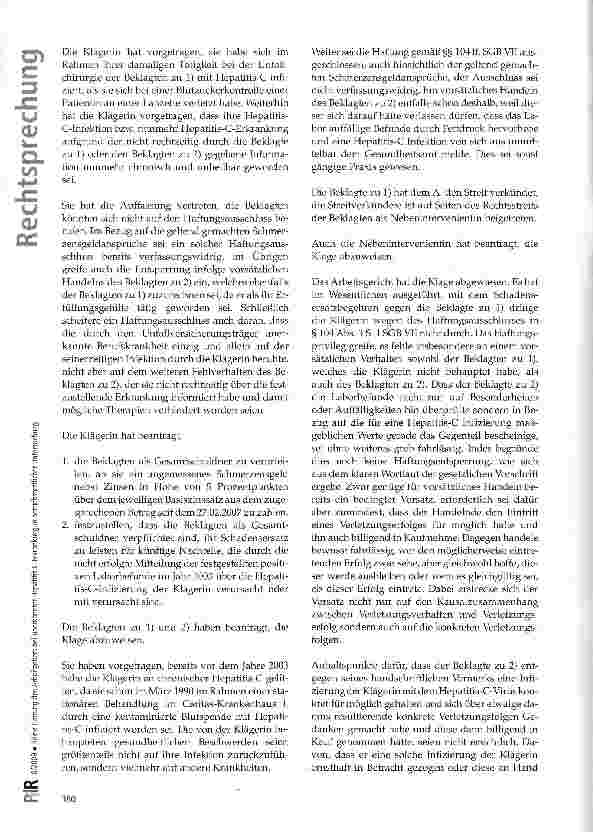 Vorschauseite 2: Keine Haftung des Arbeitgebers bei unerkannter Hepatitis-C-Erkrankung in betriebsärztlicher Untersuchung