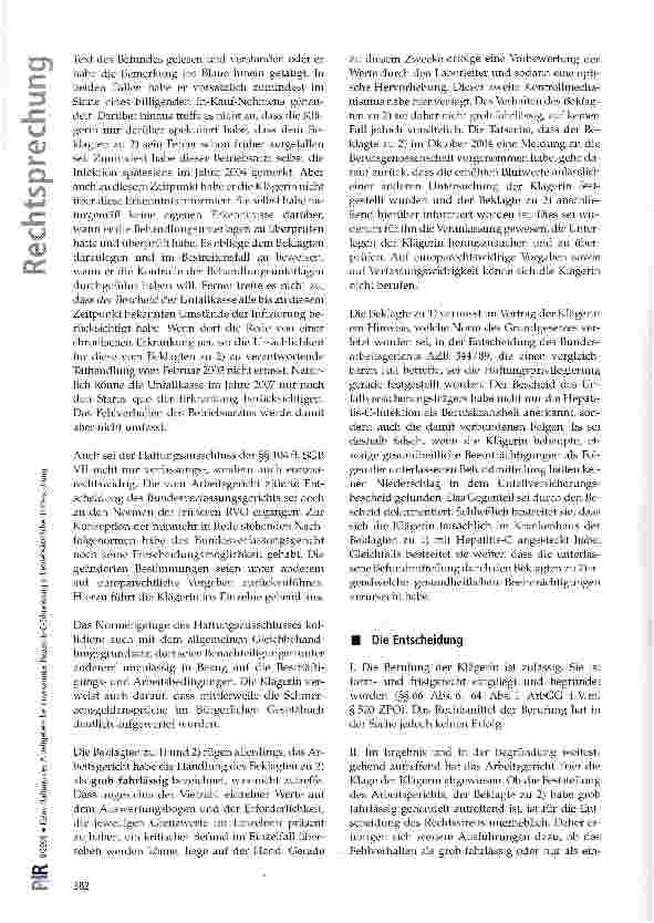 Vorschauseite 4: Keine Haftung des Arbeitgebers bei unerkannter Hepatitis-C-Erkrankung in betriebsärztlicher Untersuchung