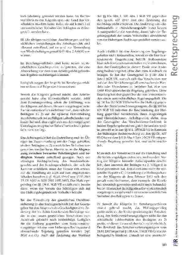 Vorschauseite 5: Keine Haftung des Arbeitgebers bei unerkannter Hepatitis-C-Erkrankung in betriebsärztlicher Untersuchung