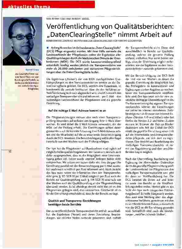 Vorschauseite 1: Veröffentlichung von Qualitätsberichten: „DatenClearingStelle nimmt Arbeit auf