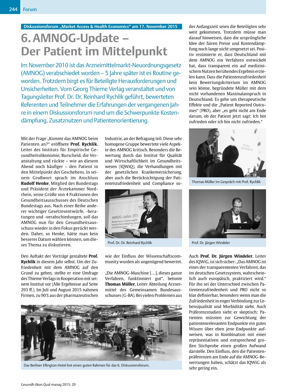Vorschauseite 1: Diskussionsforum „Market Access & Health Economics” am 17. November 2015 – 6. AMNOG-Update – Der Patient im Mittelpunkt