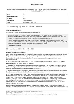 Vorschauseite 1: Zur Anhörung – § 68 Abs. 3 Satz 2 FamFG