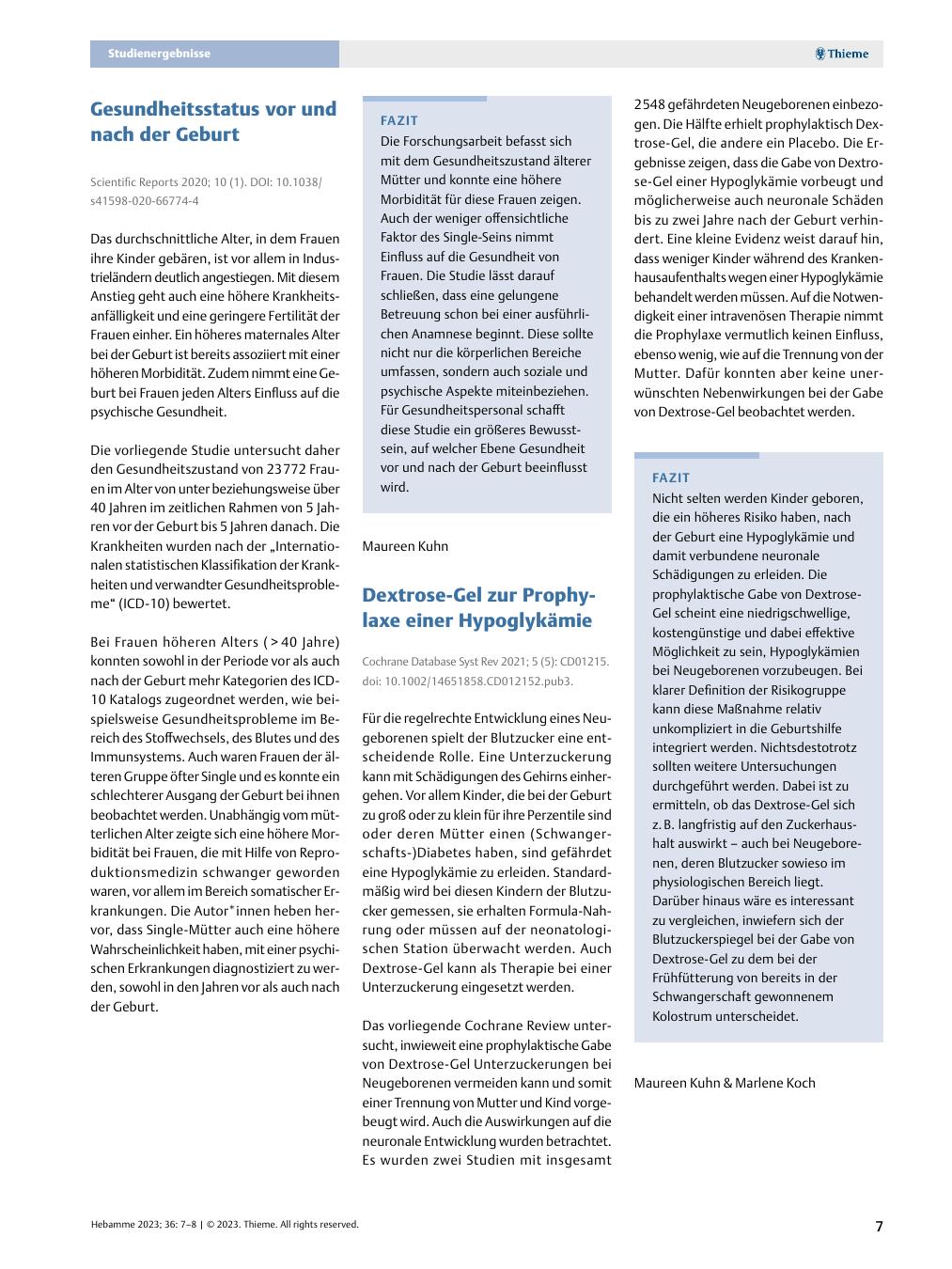 Vorschauseite 1: Gesundheitsstatus vor und nach der Geburt