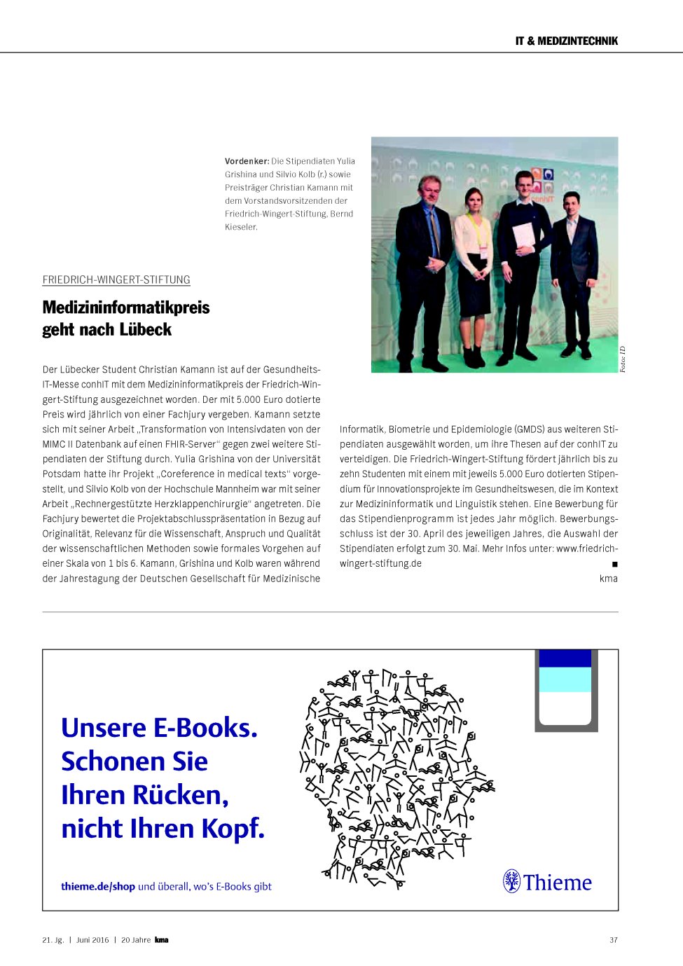 Vorschauseite 1: Friedrich-Wingert-Stiftung: Medizininformatikpreis geht nach Lübeck