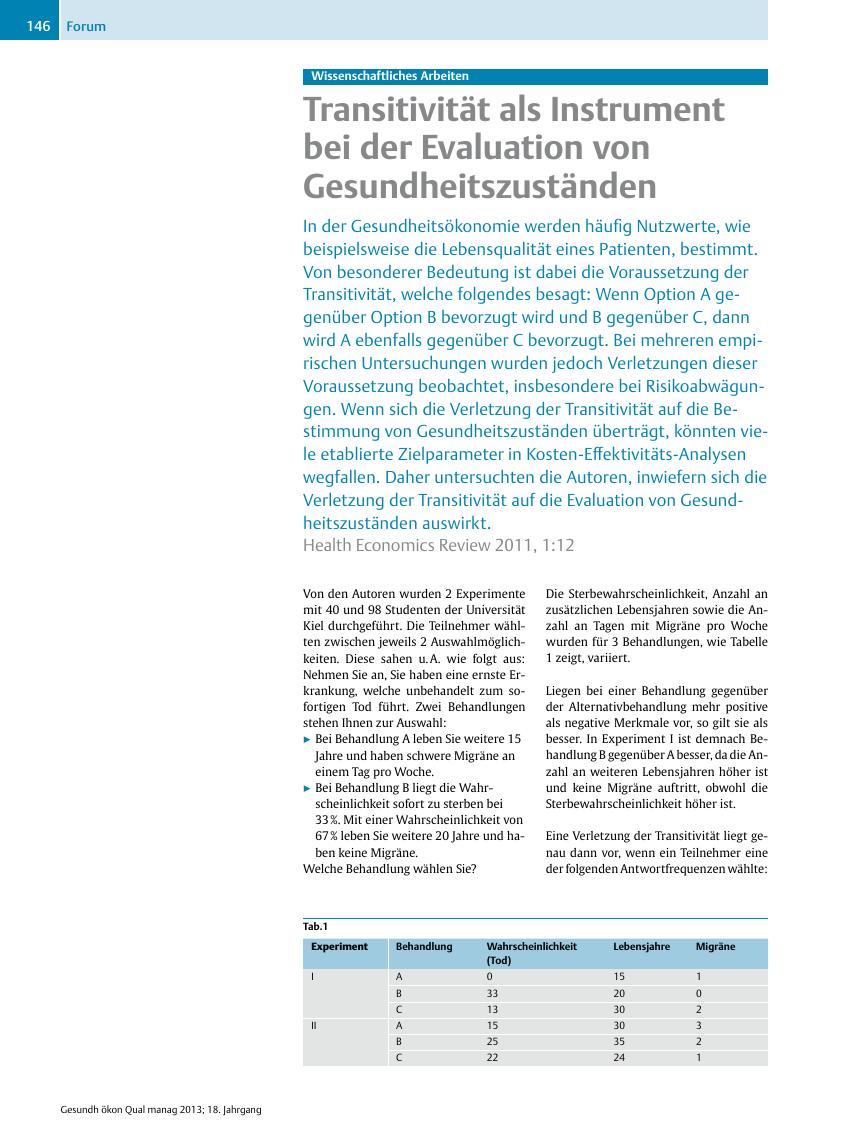 Vorschauseite 1: Wissenschaftliches Arbeiten – Transitivität als Instrument bei der Evaluation von Gesundheitszuständen
