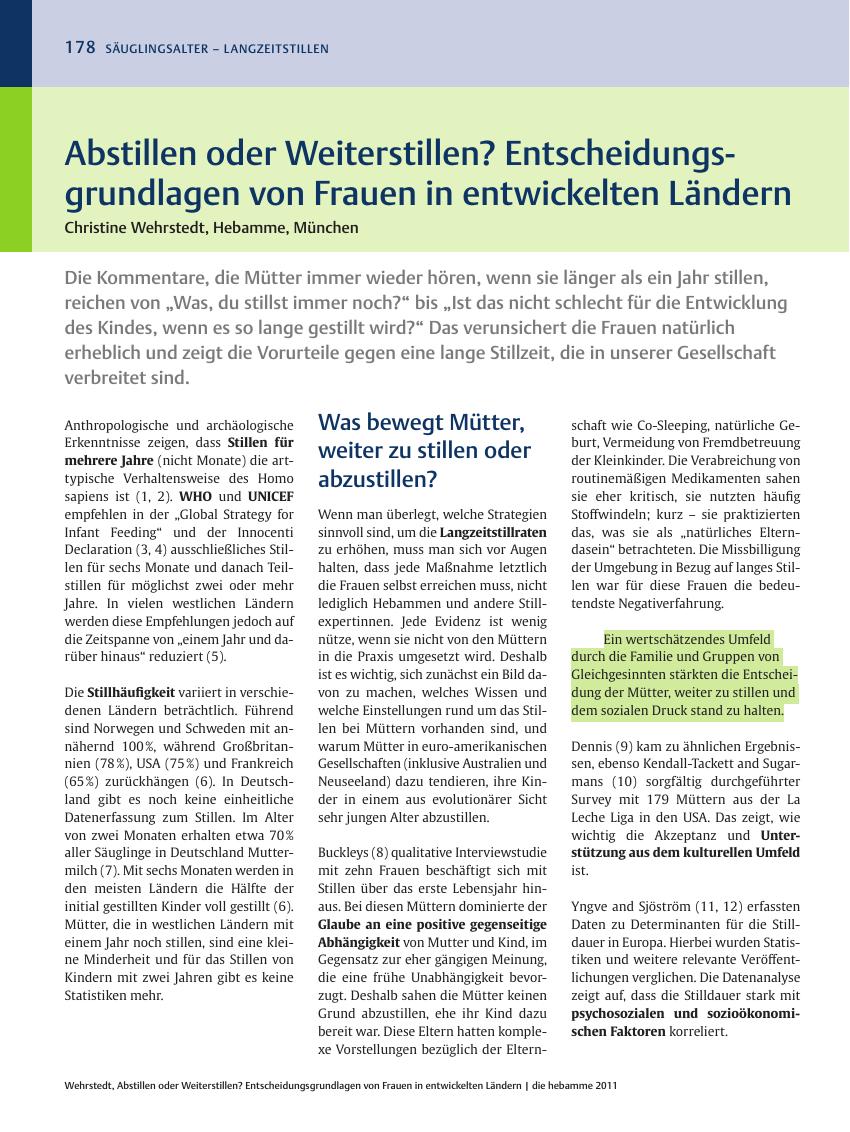 Vorschauseite 1: Abstillen oder Weiterstillen? Entscheidungsgrundlagen von Frauen in entwickelten Ländern