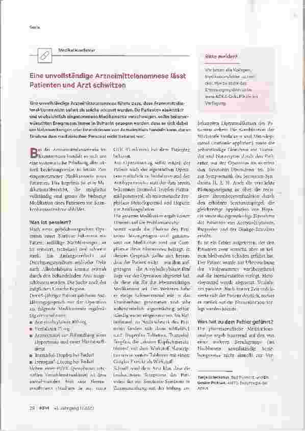 Vorschauseite 1: Eine unvollständige Arzneimittelanamnese lässt Patienten und Arzt schwitzen.