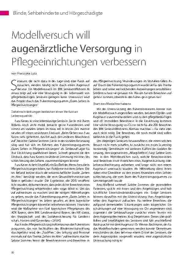 Vorschauseite 1: Modellversuch will augenärztliche Versorgung in Pflegeeinrichtungen verbessern