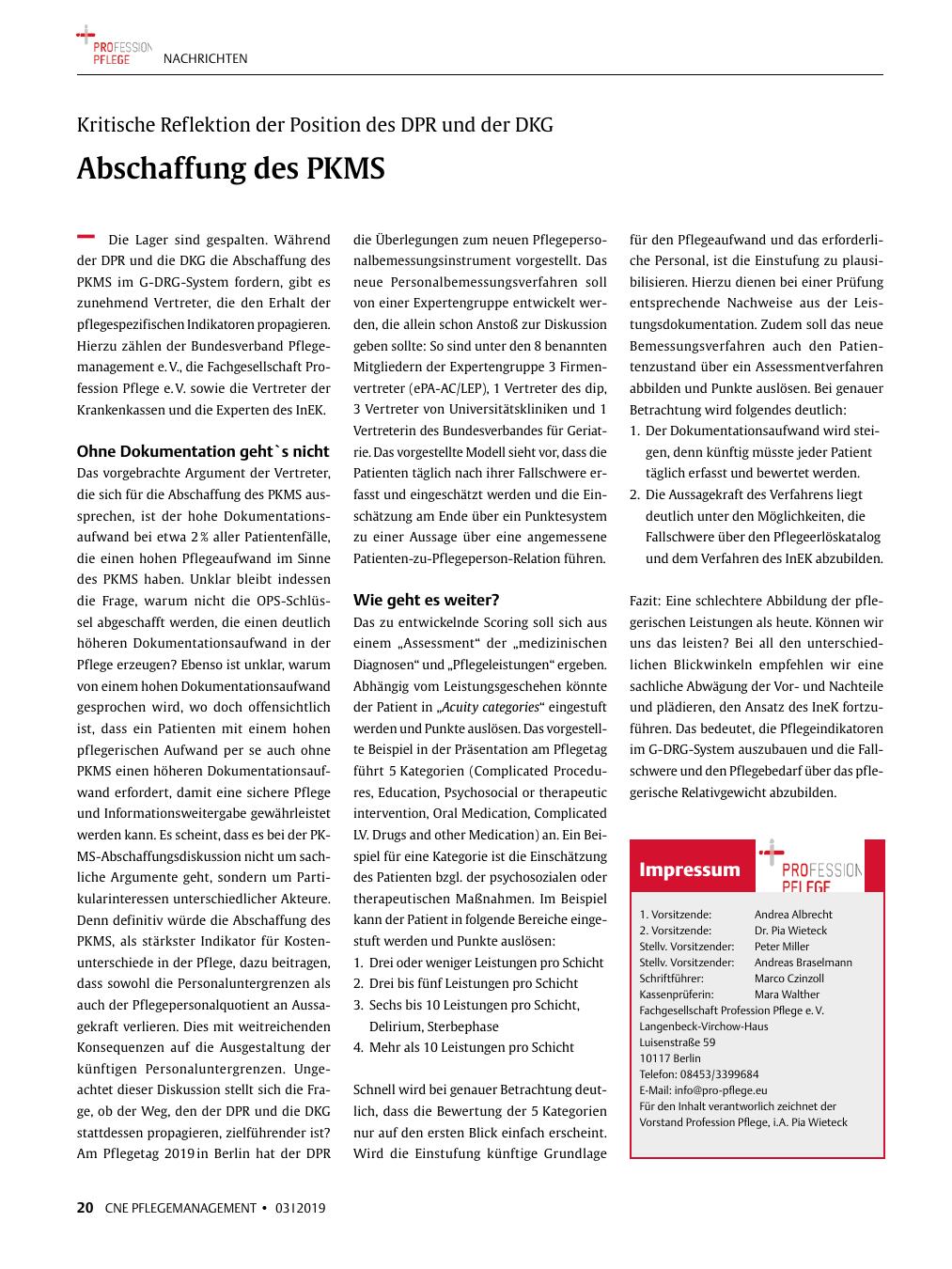 Vorschauseite 1: Abschaffung des PKMS