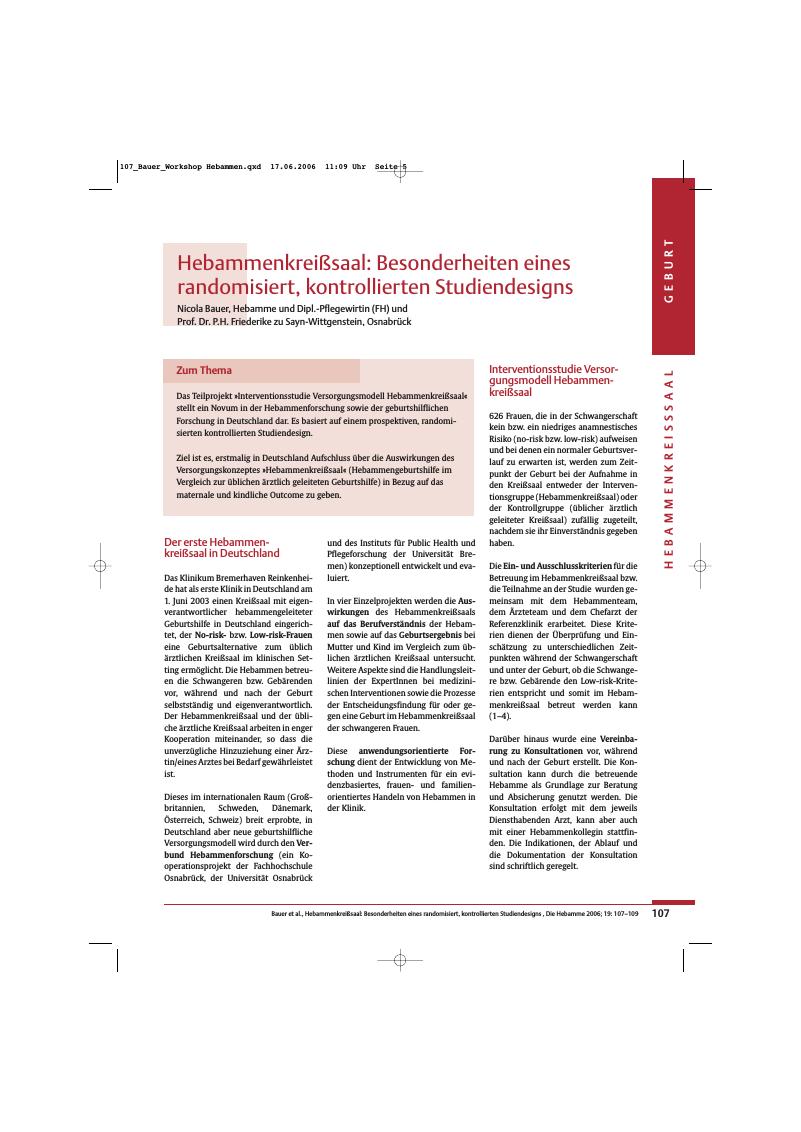 Vorschauseite 1: Hebammenkreißsaal: Besonderheiten eines randomisiert, kontrollierten Studiendesigns