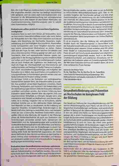 Vorschauseite 1: Gesundheitsförderung und Prävention an Hochschulen im komplexen Feld der Bildung