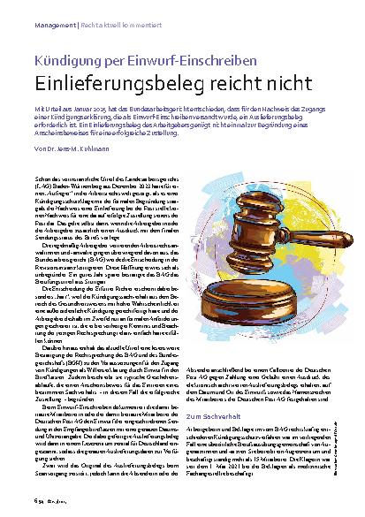 Vorschauseite 1: Kündigung per Einwurf-Einschreiben Einlieferungsbeleg reicht nicht