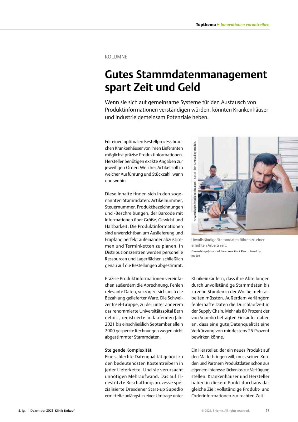 Vorschauseite 1: Kolumne: Gutes Stammdatenmanagement spart Zeit und Geld