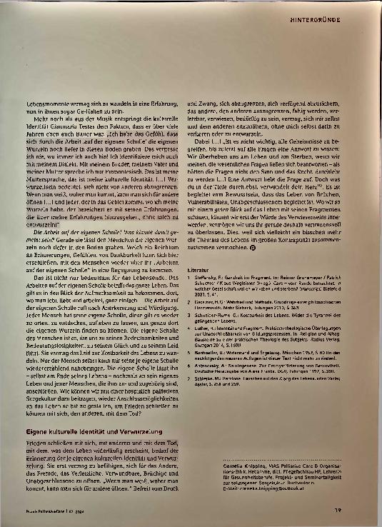 Vorschauseite 4: Frieden finden im Fragmentarischen. Selbst das Sterben vermag nicht mehr zu entwurzeln.
