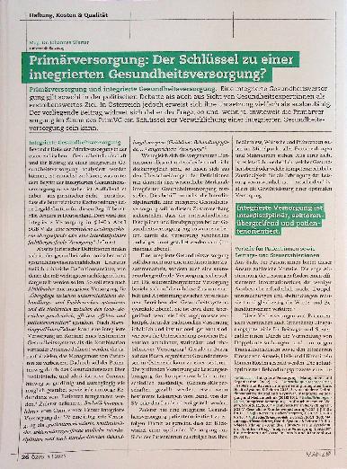 Vorschauseite 2: Primärversorgung: Der Schlüssel zu einer integrierten Gesundheitsversorgung?