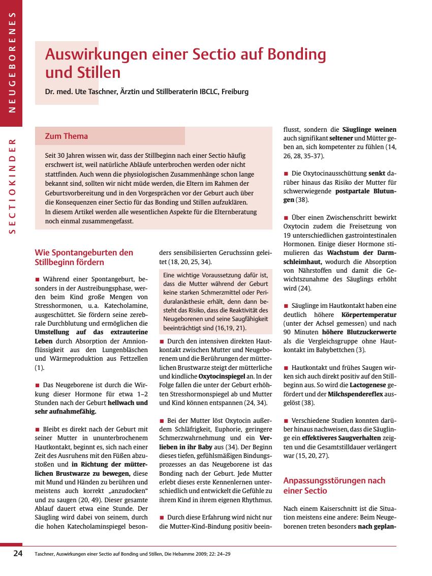 Vorschauseite 1: Auswirkungen einer Sectio auf Bonding und Stillen