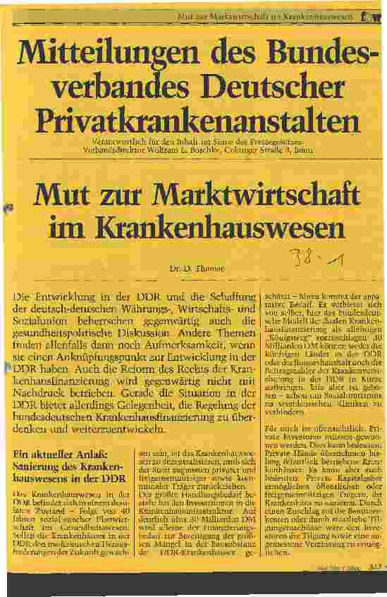 Vorschauseite 1: Mut zur Marktwirtschaft im Krankenhauswesen