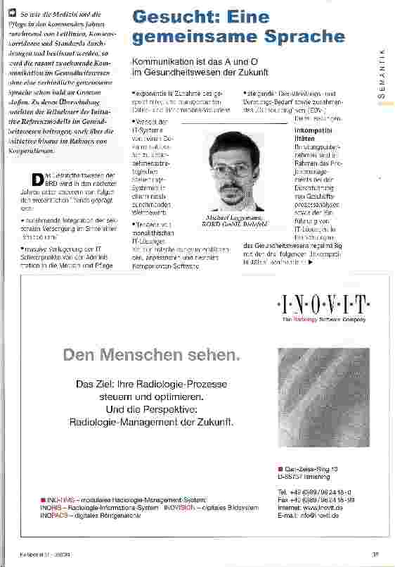 Vorschauseite 1: Gesucht: Eine gemeinsame Sprache Kommunikation ist das A und O im Gesundheitswesen der Zukunft