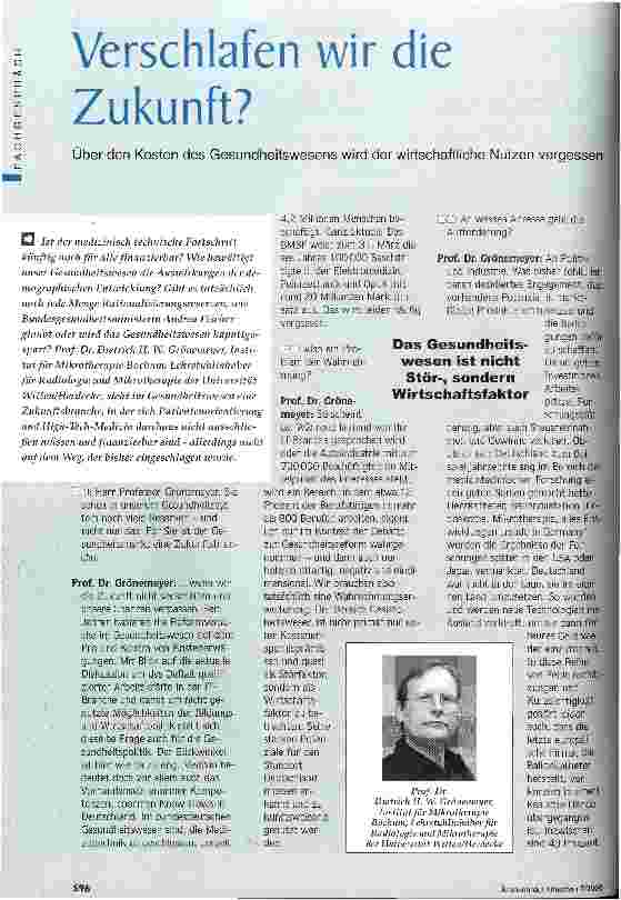 Vorschauseite 1: Verschlafen wir die Zukunft? Über den Kosten des Gesundheitswesens wird der wirtschaftliche Nutzen vergessen